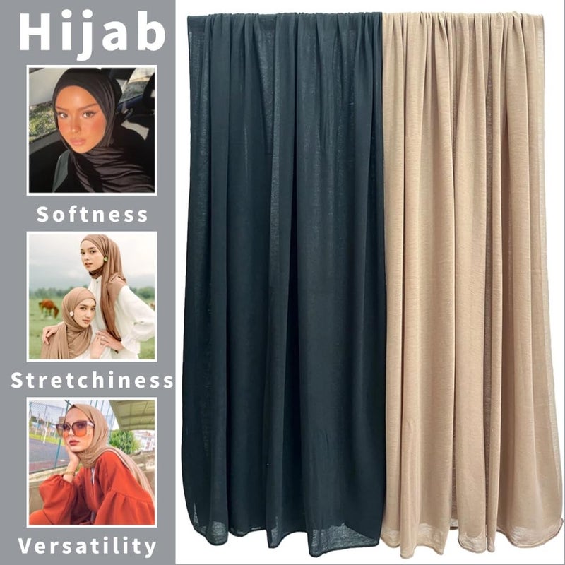 Harewom Muslim Hijab for Women Scarf Large Headscarves Soft Head Wraps Long Turban Headwraps Tie Stretch Hair Wraps Headbands 2 Pack - Image 2